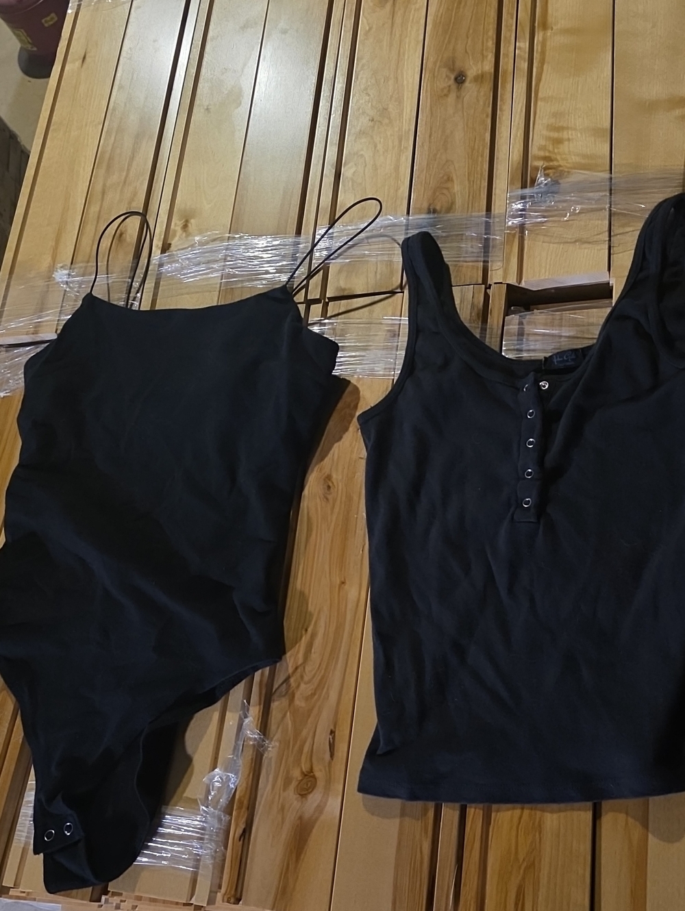 Women's Black Ribbed Bodysuit & Tank Top Set